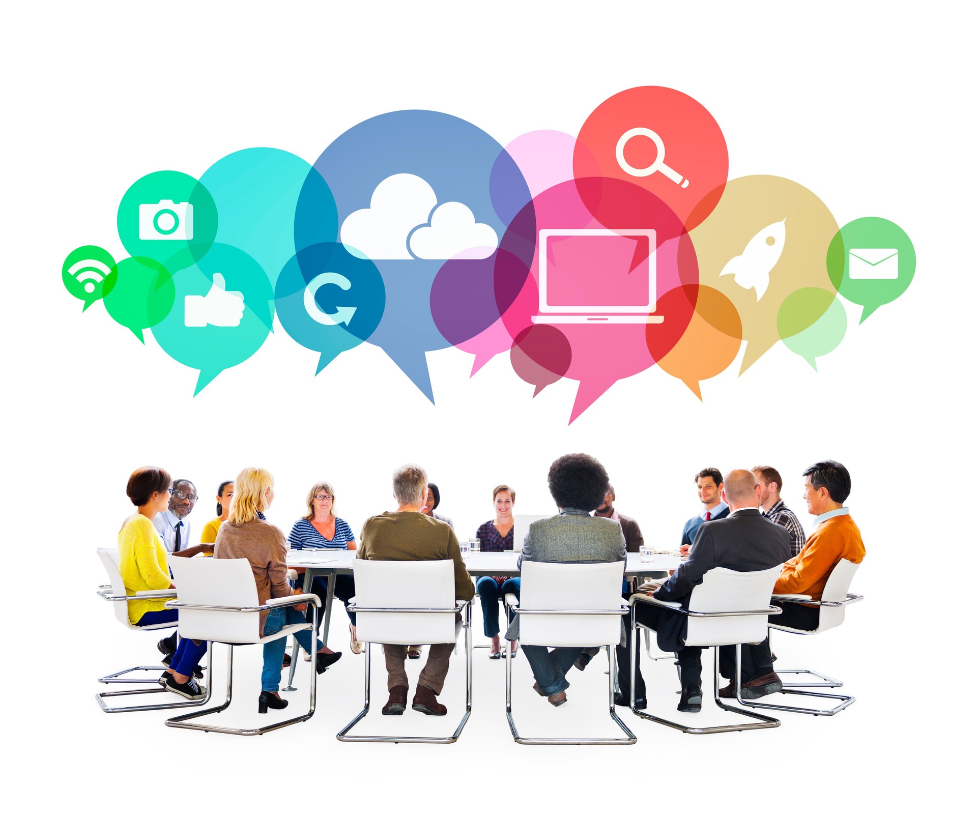 Multiethnic People in a Meeting with Social Media Symbols